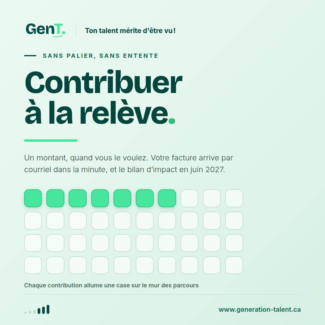 Visuel Contribuer à la relève GenT, sans palier et sans entente.